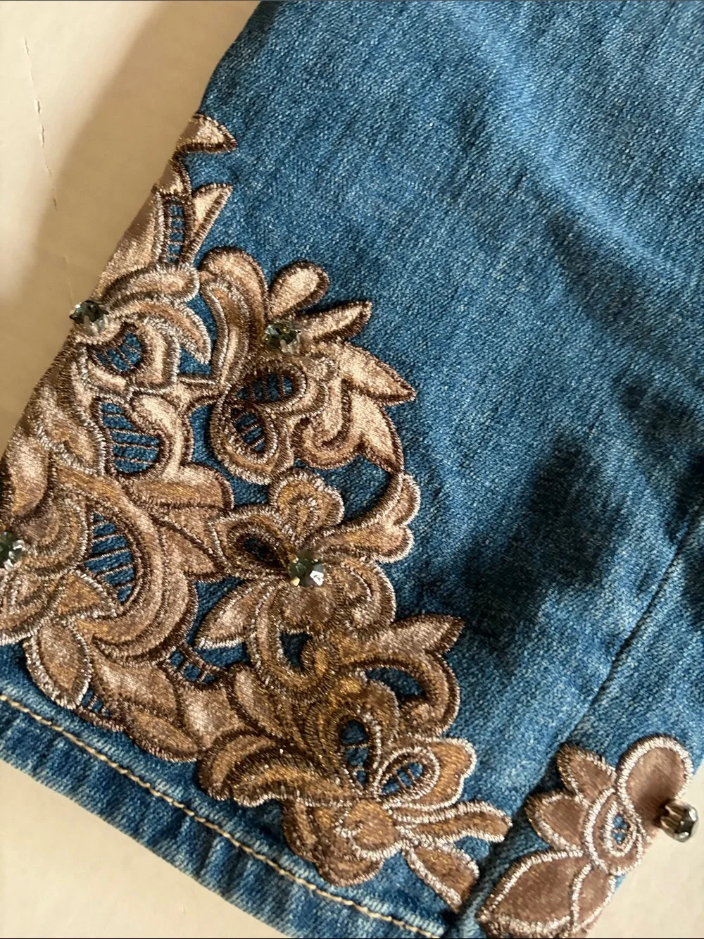 Chico's Dark Blue Embroidered Ankle Jeans - Picture 2 of 5